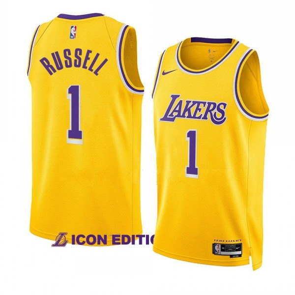 Men's Los Angeles Lakers #1 D’Angelo Russell Yellow Icon Edition Swingman Stitched Basketball Jersey Men's Los Angeles Lakers #1 D’Angelo Russell Yellow Icon Edition Swingman Stitched Basketball Jersey